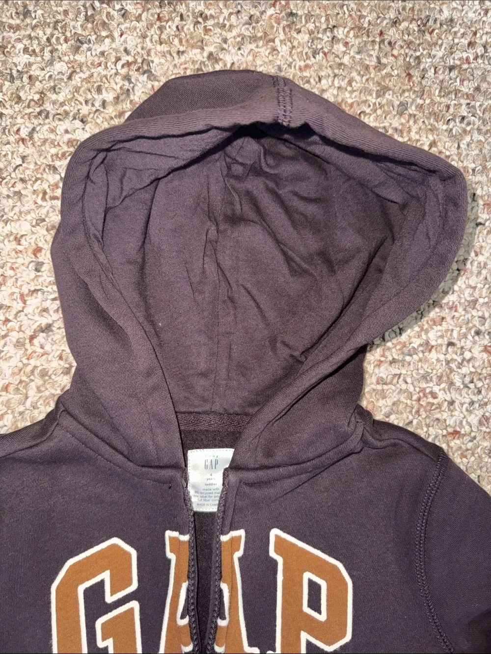 GAP Kids Brown Logo Black Hooded Zip Sweatshirt- 4T